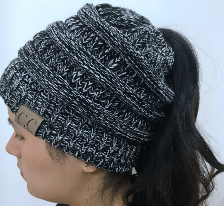 Cable Knit Fuzzy Lined High Bun Beanie