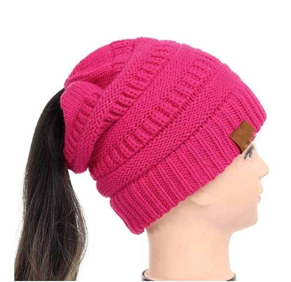 Cable Knit Fuzzy Lined High Bun Beanie