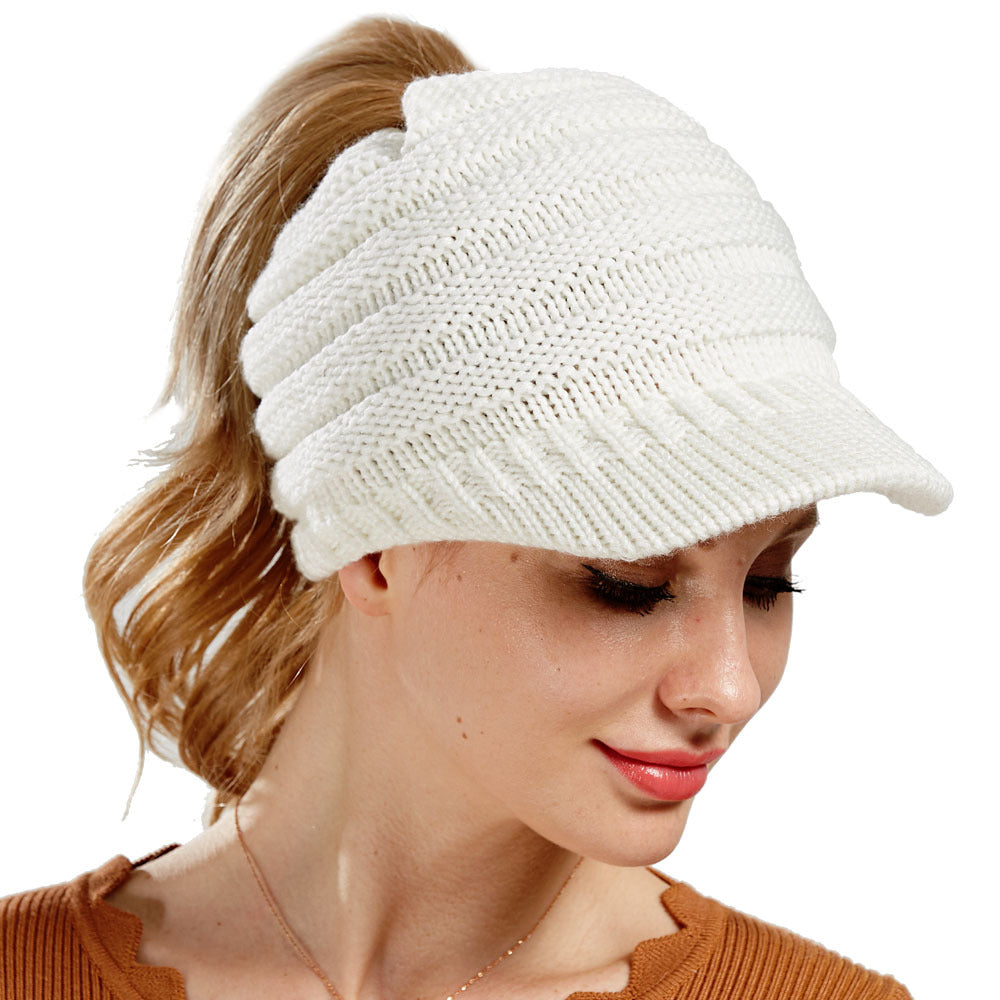 Cozy Knit Ponytail Beanies for Women: Autumn-Winter Warmth