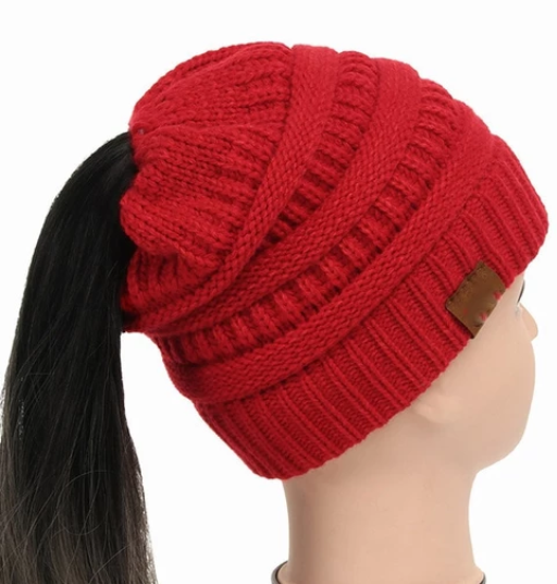 Cable Knit Fuzzy Lined High Bun Beanie