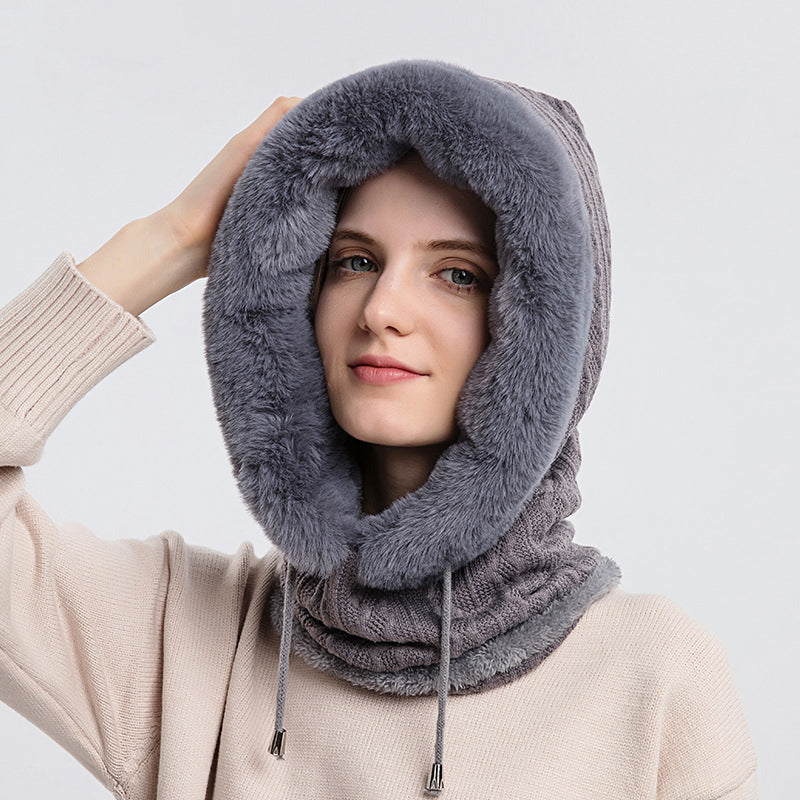 Windproof Hooded Winter Hat with Plush Scarf: Cozy Warmth for Women