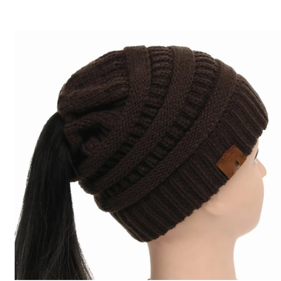 Cable Knit Fuzzy Lined High Bun Beanie