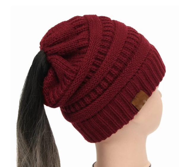 Cable Knit Fuzzy Lined High Bun Beanie