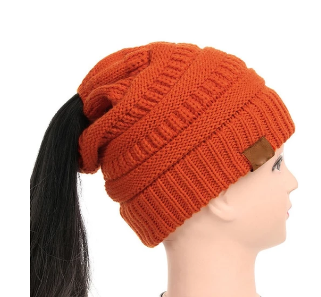 Cable Knit Fuzzy Lined High Bun Beanie