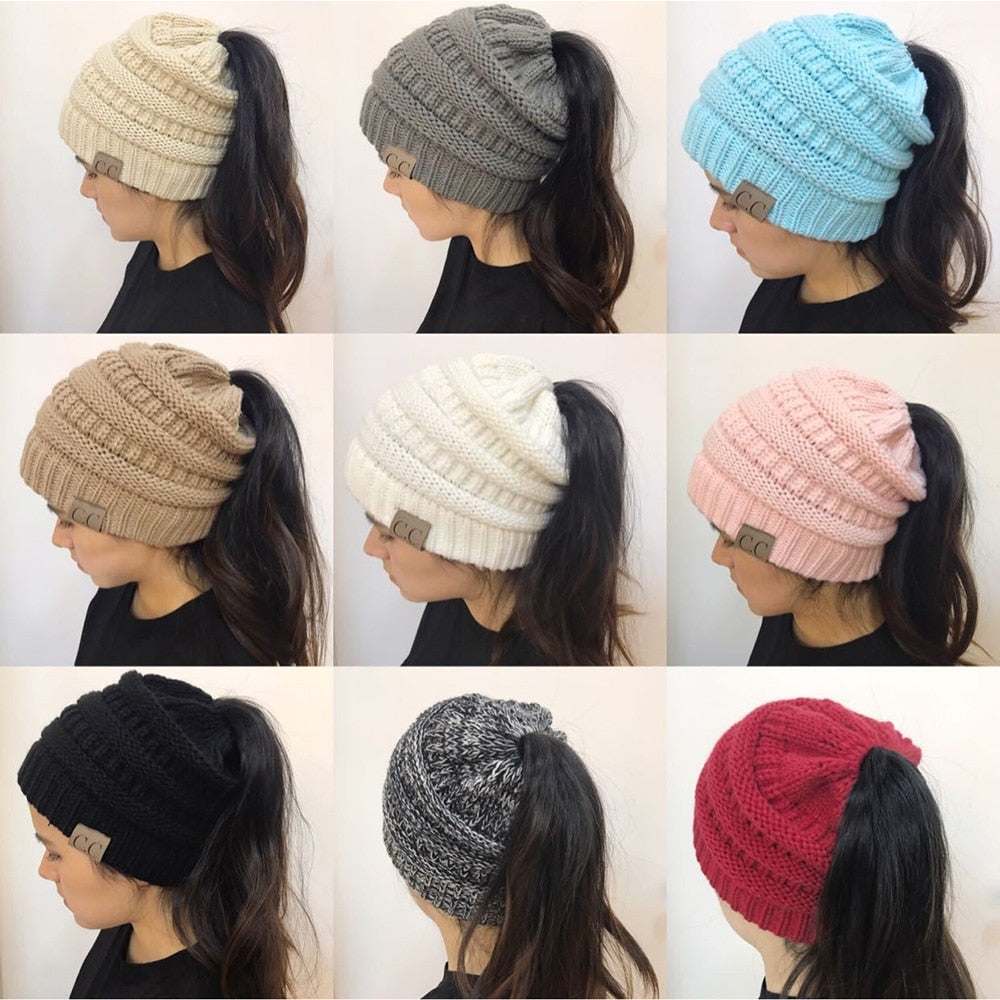 Cable Knit Fuzzy Lined High Bun Beanie