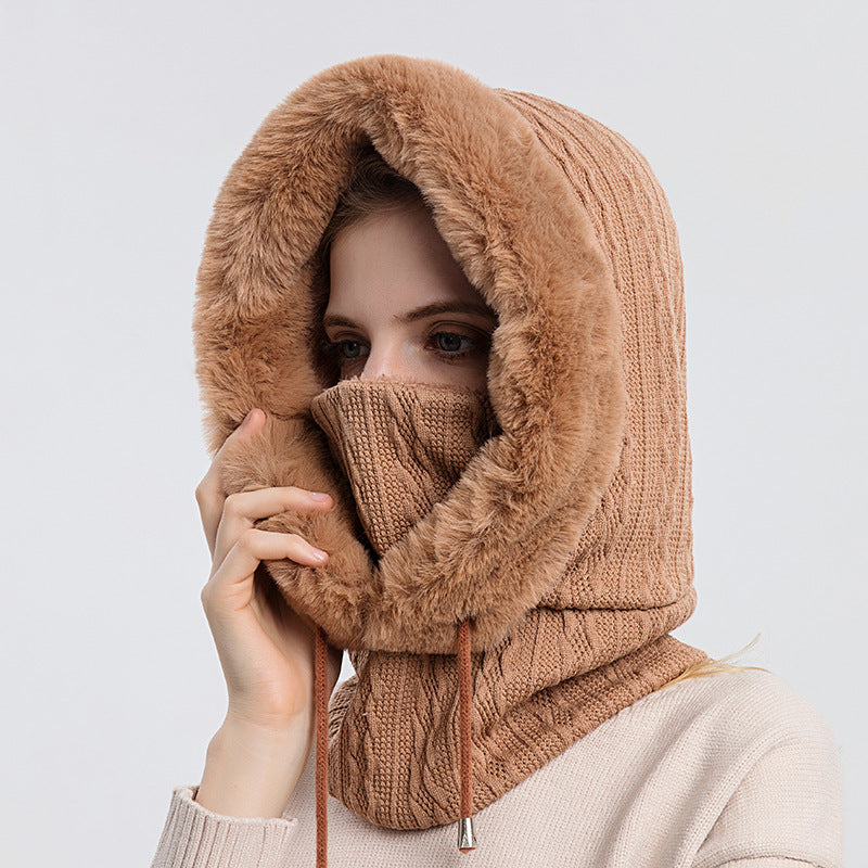 Windproof Hooded Winter Hat with Plush Scarf: Cozy Warmth for Women