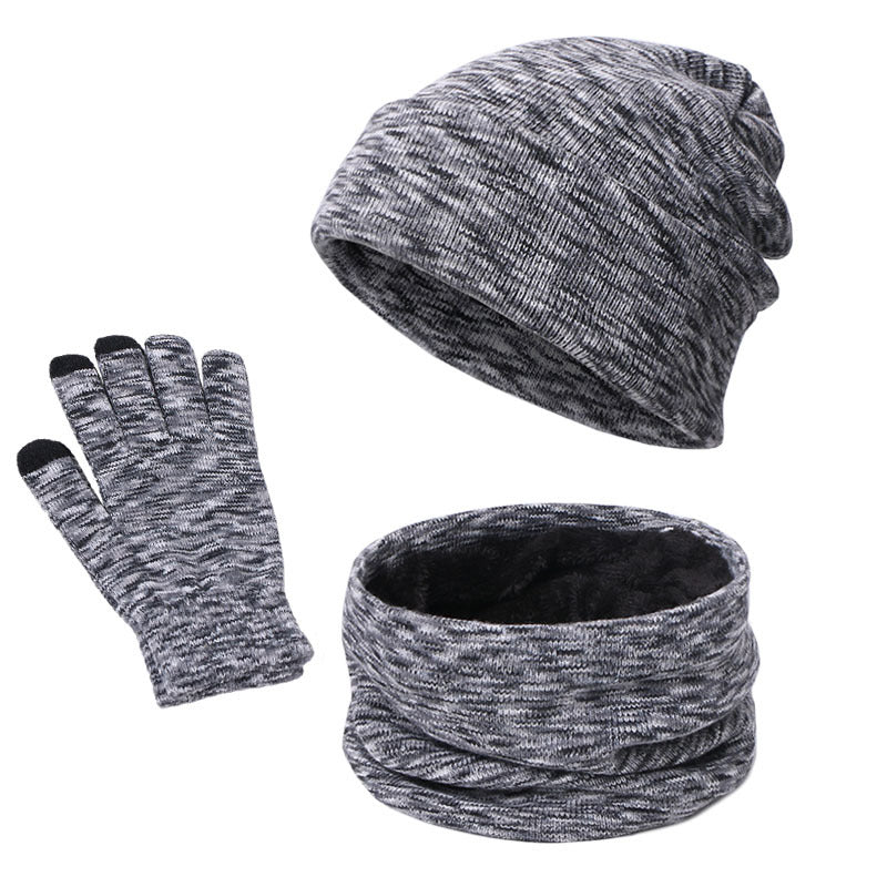 Complete Knitted Set: Hat, Scarf, Touch Screen Gloves with Velvet Lining - Stylish Outdoor Comfort in Solid Color