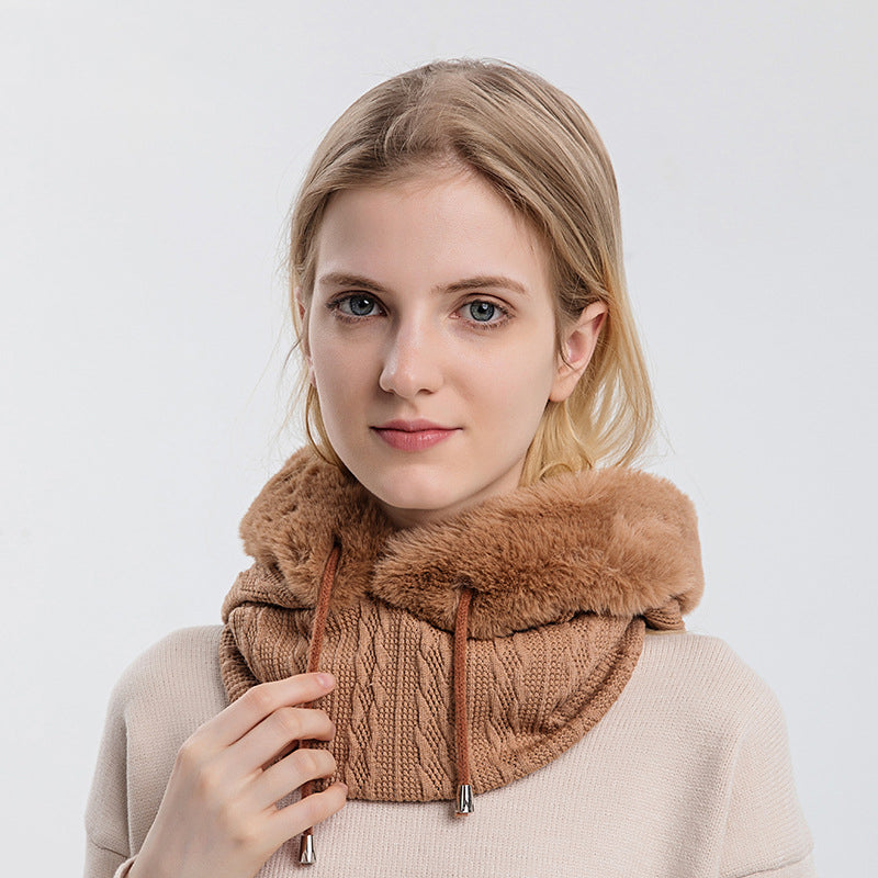 Windproof Hooded Winter Hat with Plush Scarf: Cozy Warmth for Women