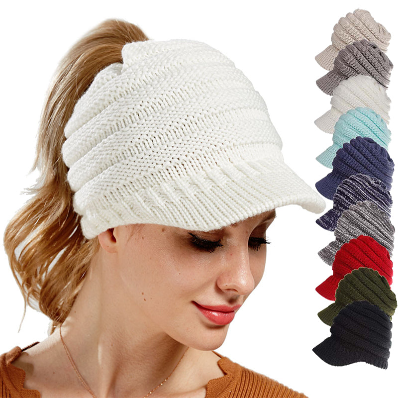 Cozy Knit Ponytail Beanies for Women: Autumn-Winter Warmth