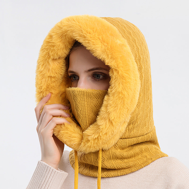 Windproof Hooded Winter Hat with Plush Scarf: Cozy Warmth for Women