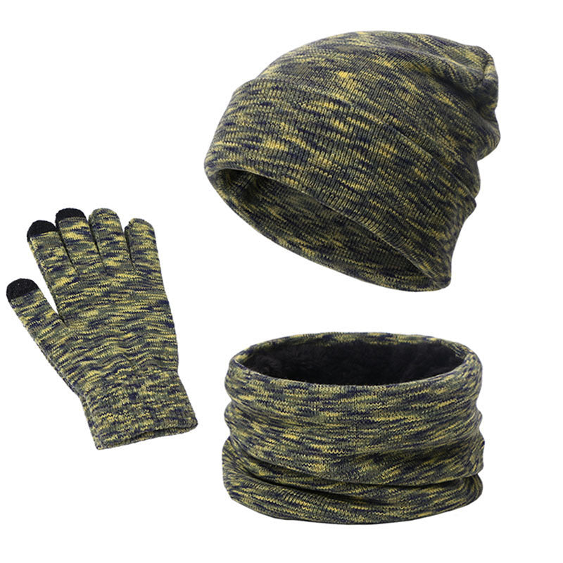 Complete Knitted Set: Hat, Scarf, Touch Screen Gloves with Velvet Lining - Stylish Outdoor Comfort in Solid Color