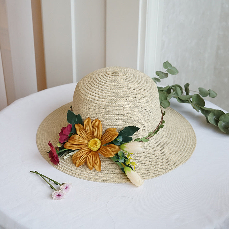 Big Flower Straw Bucket Hat