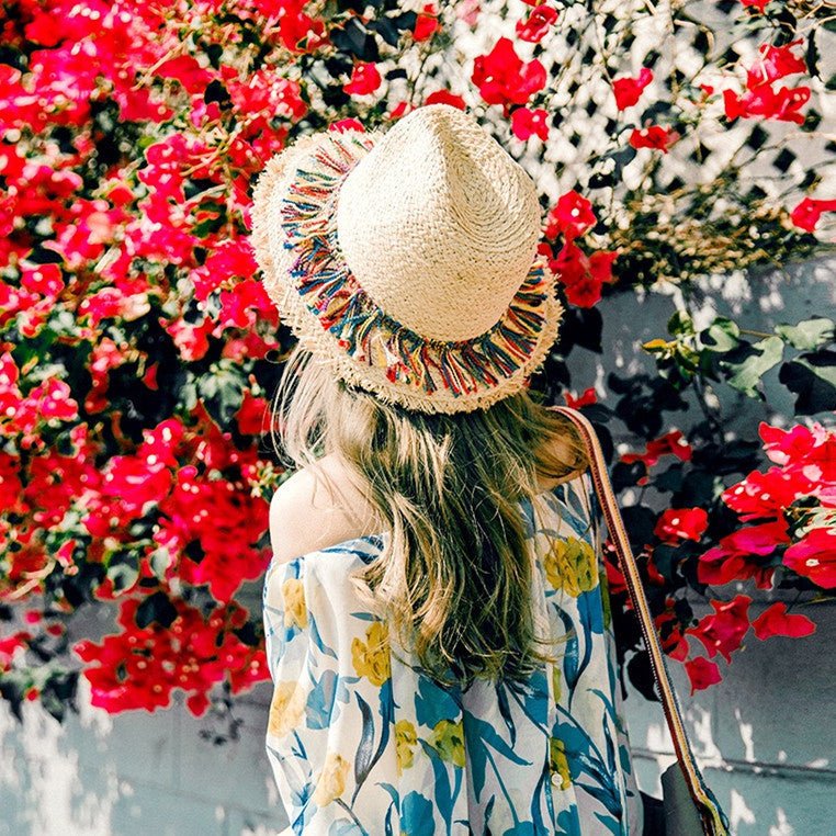 Color Fringed Surafi Straw Hat - Urban Caps