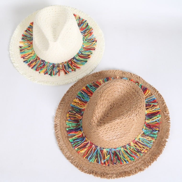 Color Fringed Surafi Straw Hat - Urban Caps