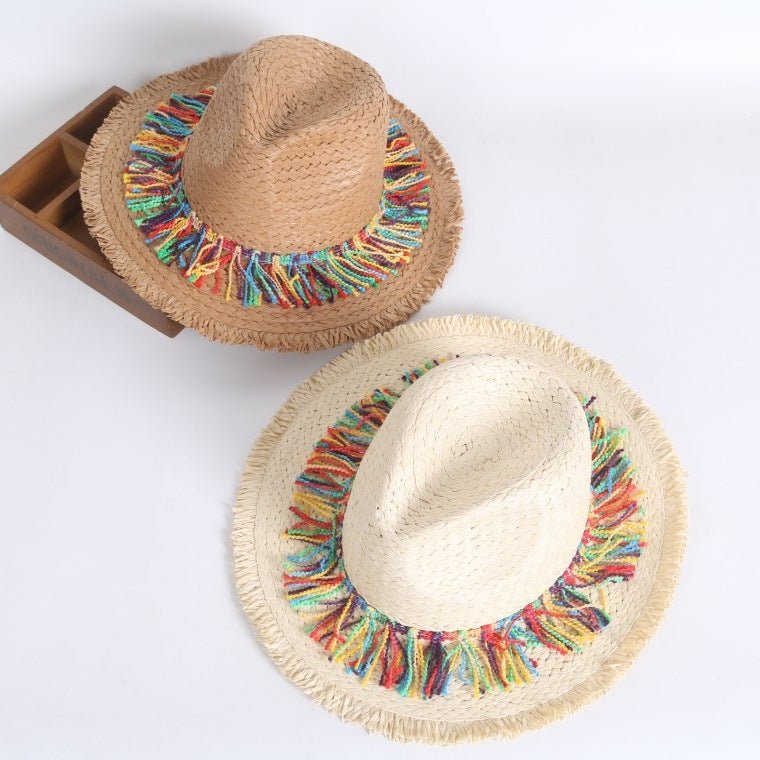 Color Fringed Surafi Straw Hat - Urban Caps