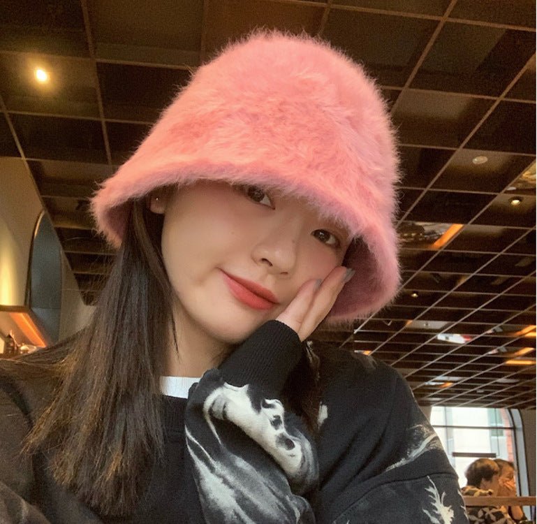 Cute Rabbit Plush Pot Hat Female Wild Cold Proof Warm Bucket Hat - Urban Caps