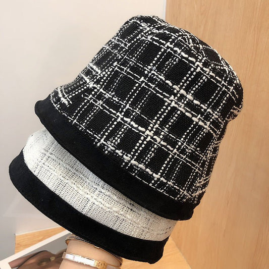 Double-sided Wearing Temperament Basin Hat Jacquard Lattice Bucket Hat - Urban Caps