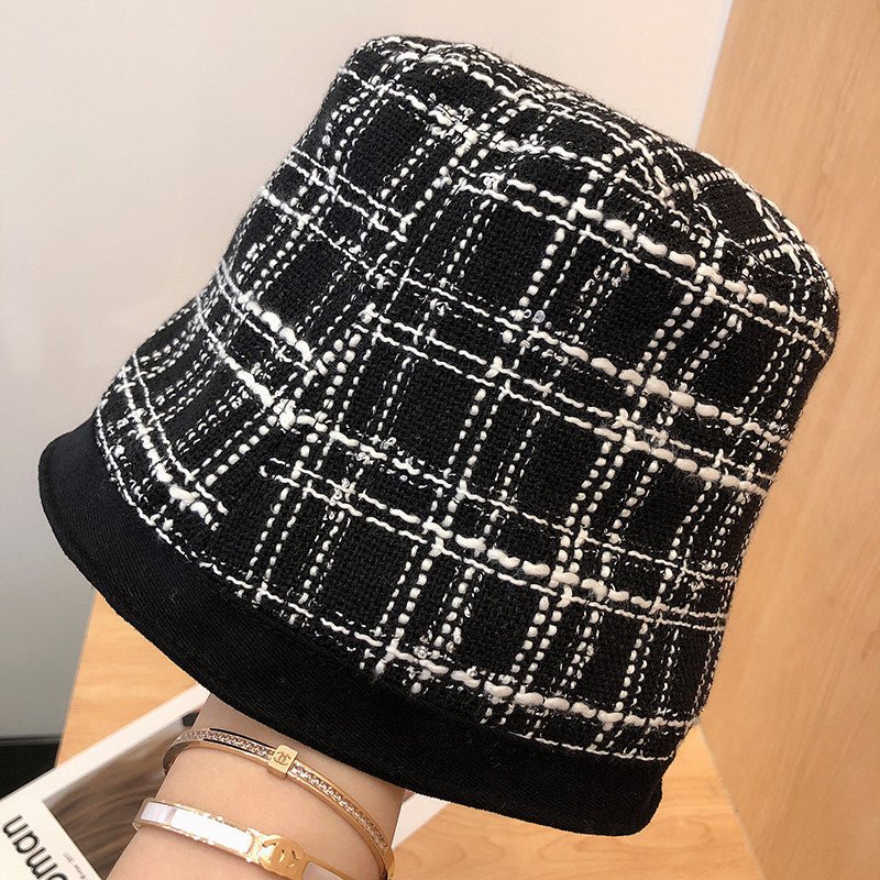 Double-sided Wearing Temperament Basin Hat Jacquard Lattice Bucket Hat - Urban Caps