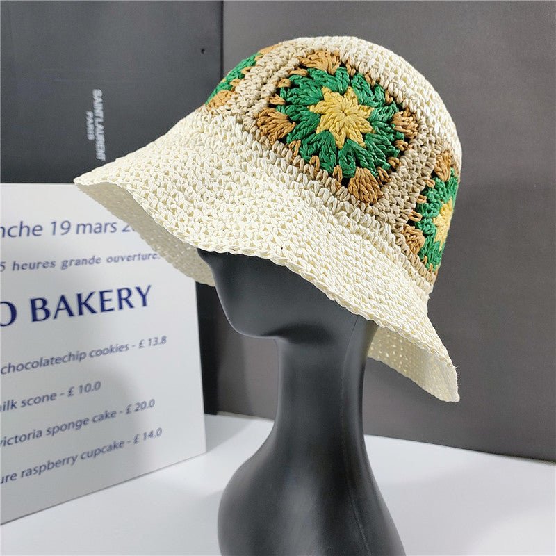 Elegant Folded Floral Straw Bucket Hat - Urban Caps