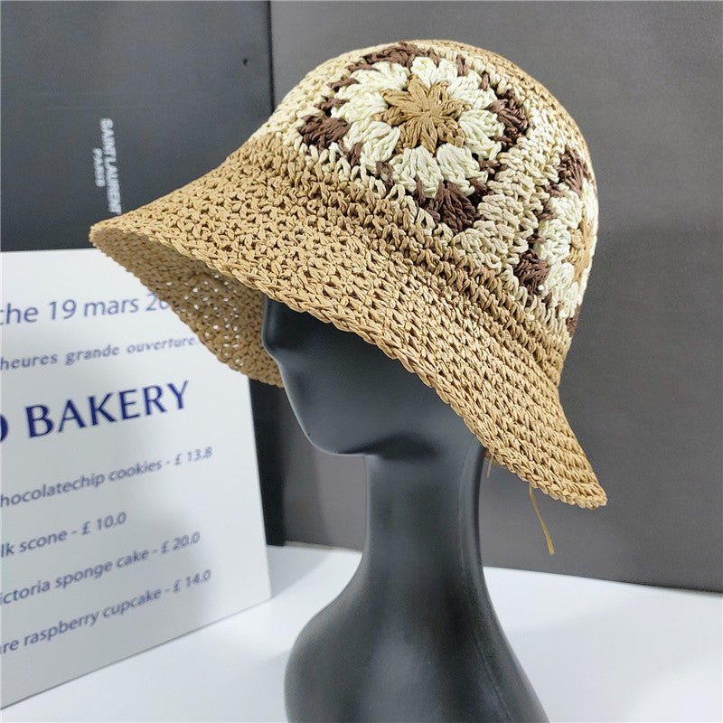 Elegant Folded Floral Straw Bucket Hat - Urban Caps