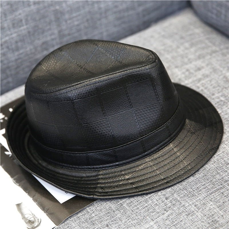 Fashion Plaid Pu Texture Bowler Hat - Urban Caps