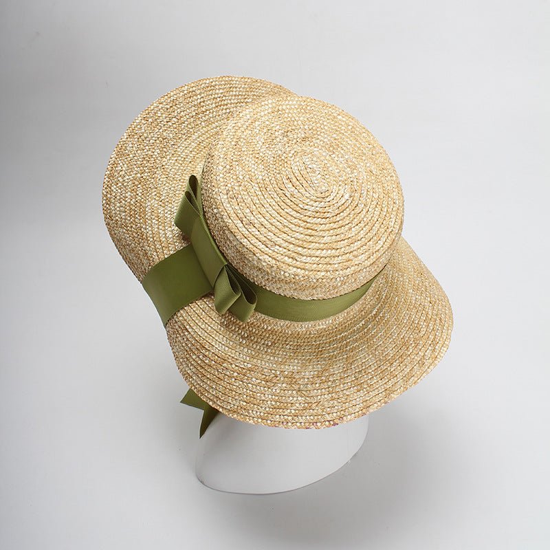 Flat Top Green Bow Tie Straw Hat - Urban Caps