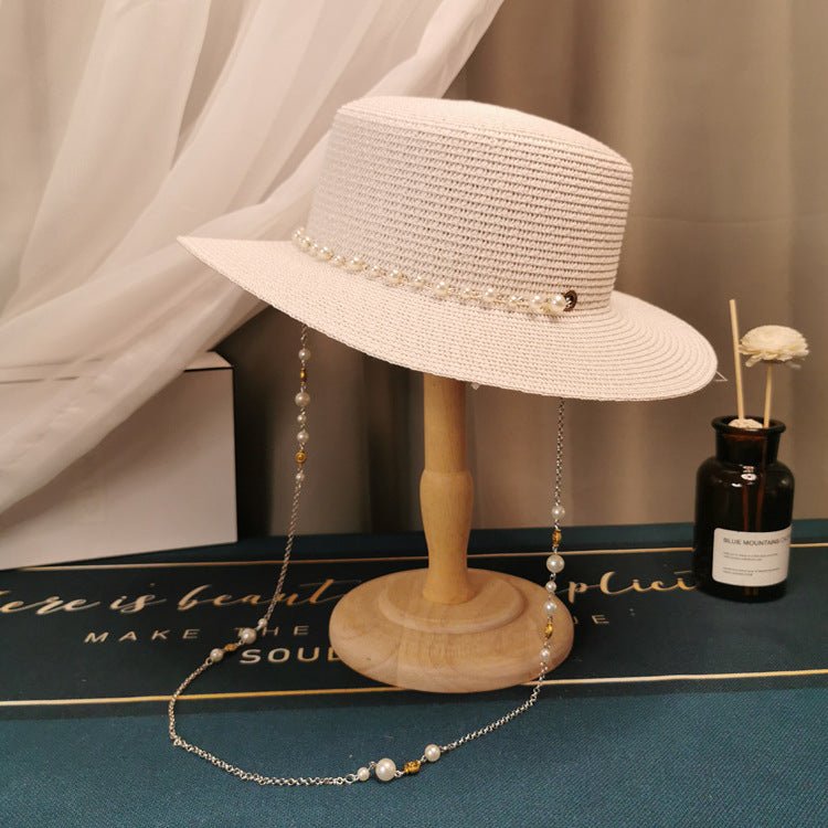 French Retro Pearl Chain Flat Travel Hat - Urban Caps