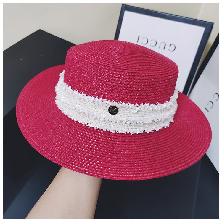 Hepburn Ladies Style Flat Top Hat Straw Hat - Urban Caps