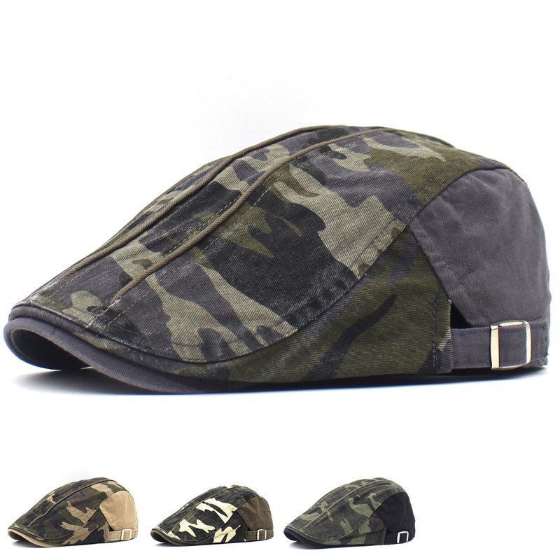 Men's Camouflage Washed Cotton Flat Brim Beret Flat Cap - Urban Caps