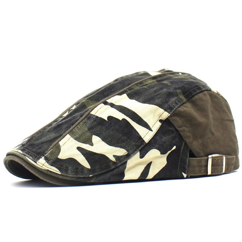 Men's Camouflage Washed Cotton Flat Brim Beret Flat Cap - Urban Caps