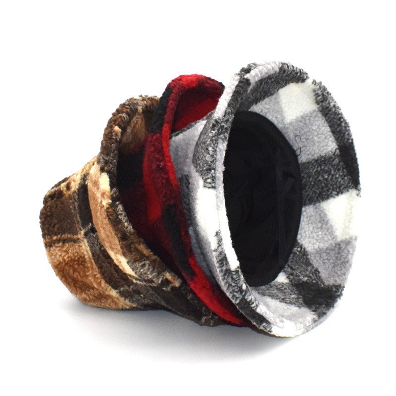 Plush Fisherman Women's Fashion Plaid Warm Basin Hat Fedoras Hat - Urban Caps