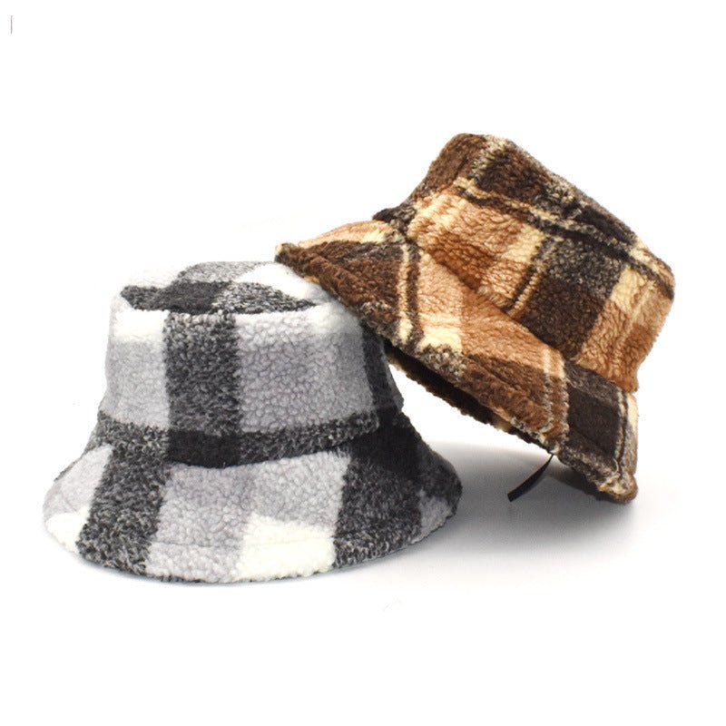 Plush Fisherman Women's Fashion Plaid Warm Basin Hat Fedoras Hat - Urban Caps