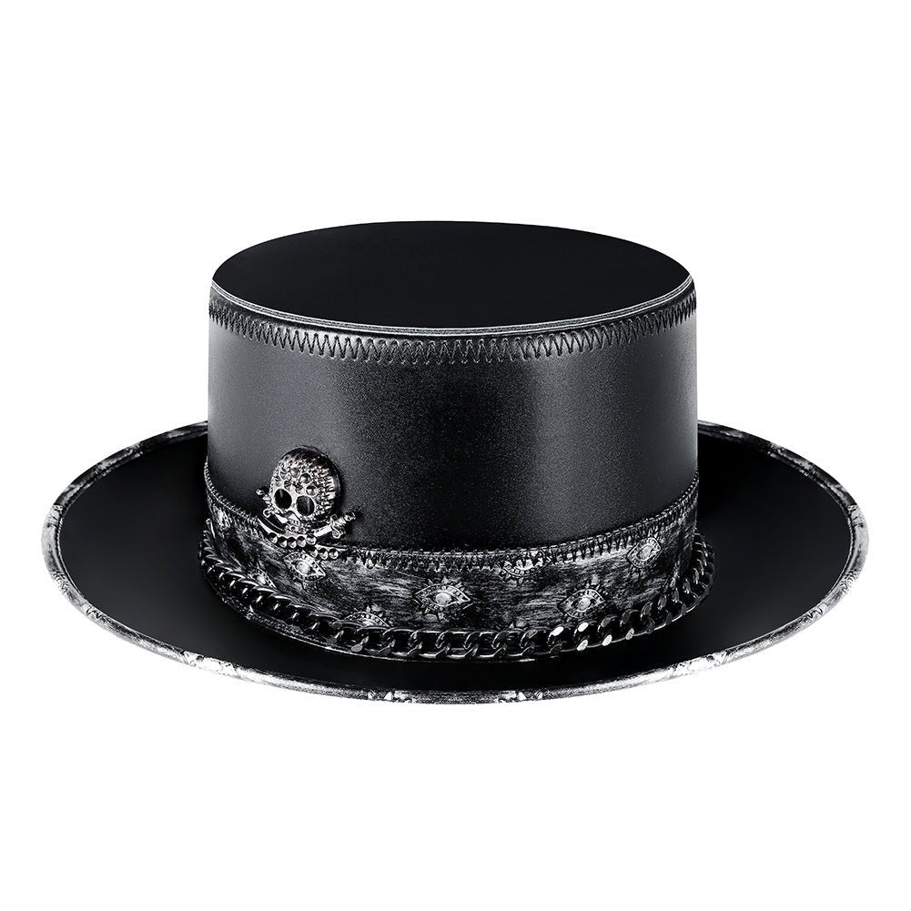 PU Leather Skull Chain Gentleman Hat Fedoras Hat - Urban Caps