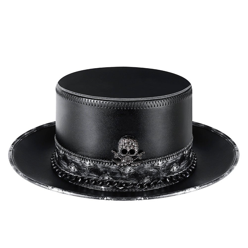 PU Leather Skull Chain Gentleman Hat Fedoras Hat - Urban Caps