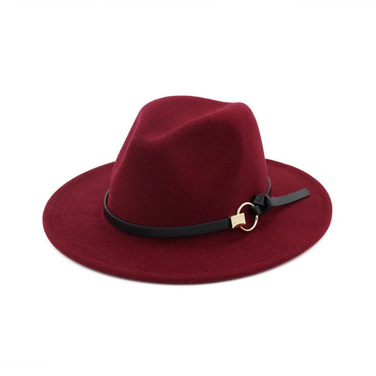 Simple Belt Flat Brim And Big Rim All-match Jazz Hat Fedoras Hat - Urban Caps