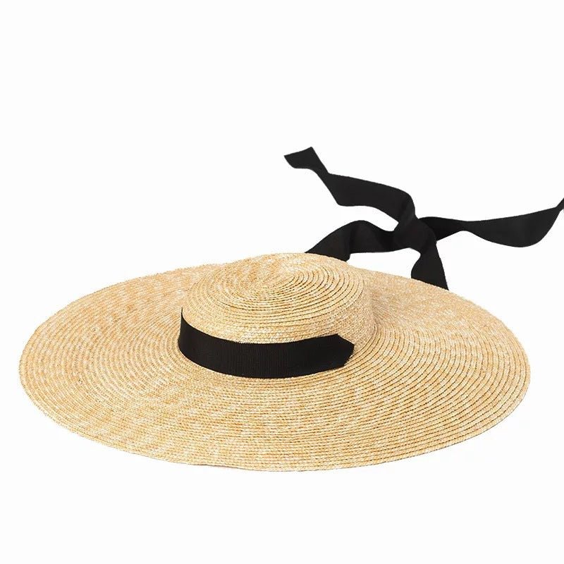 Simple Fashion Strap Straw Flat Top Straw Hat Travel Hat - Urban Caps