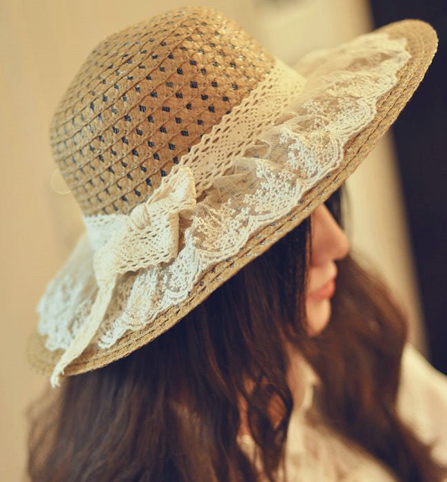 Stylish Lace Bow Straw Hat - Urban Caps