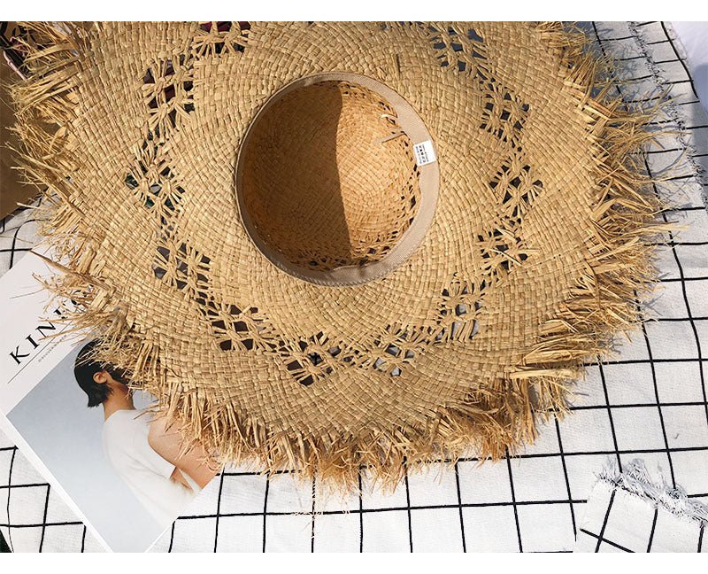 Women Summer Natural Raffia Straw Hat Girl Fashion Ribbon Floppy Travel Hat - Urban Caps