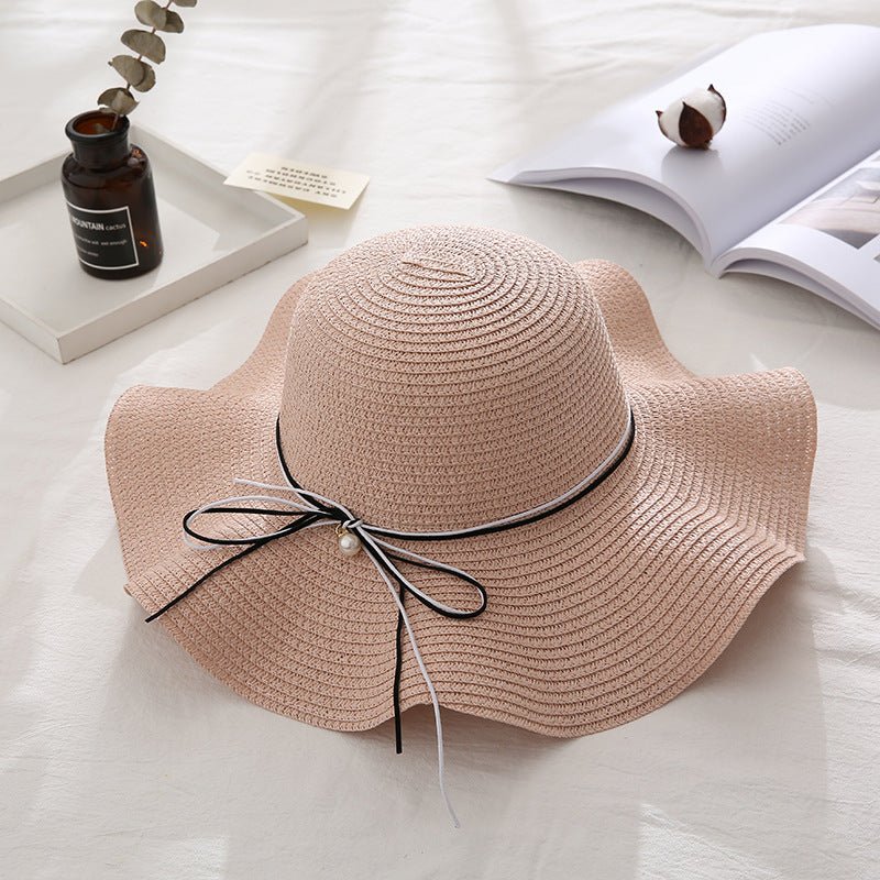 Women Summer Travel Beach UV Protection Bowknot Wide Brim Straw Hat Travel Hat - Urban Caps