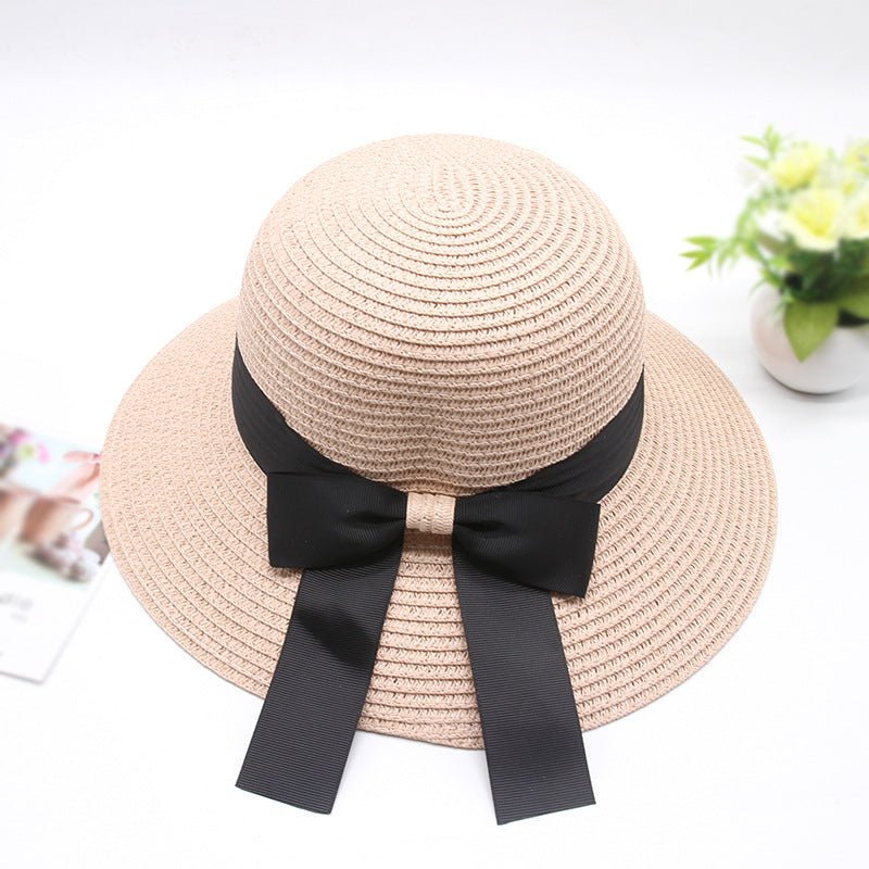 Women Summer Travel Beach UV Protection Bowknot Wide Brim Straw Hat Travel Hat - Urban Caps