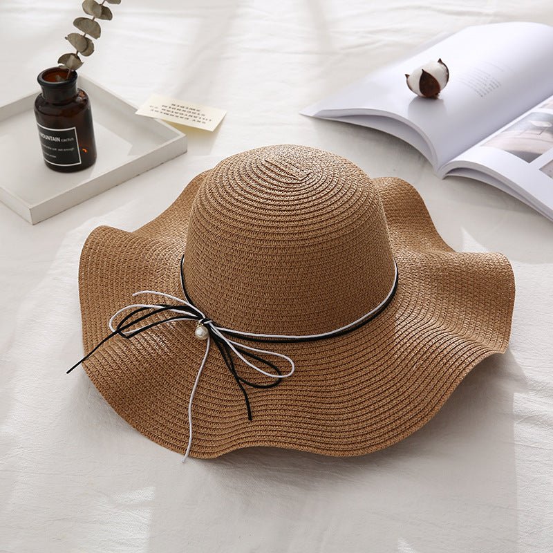 Women Summer Travel Beach UV Protection Bowknot Wide Brim Straw Hat Travel Hat - Urban Caps