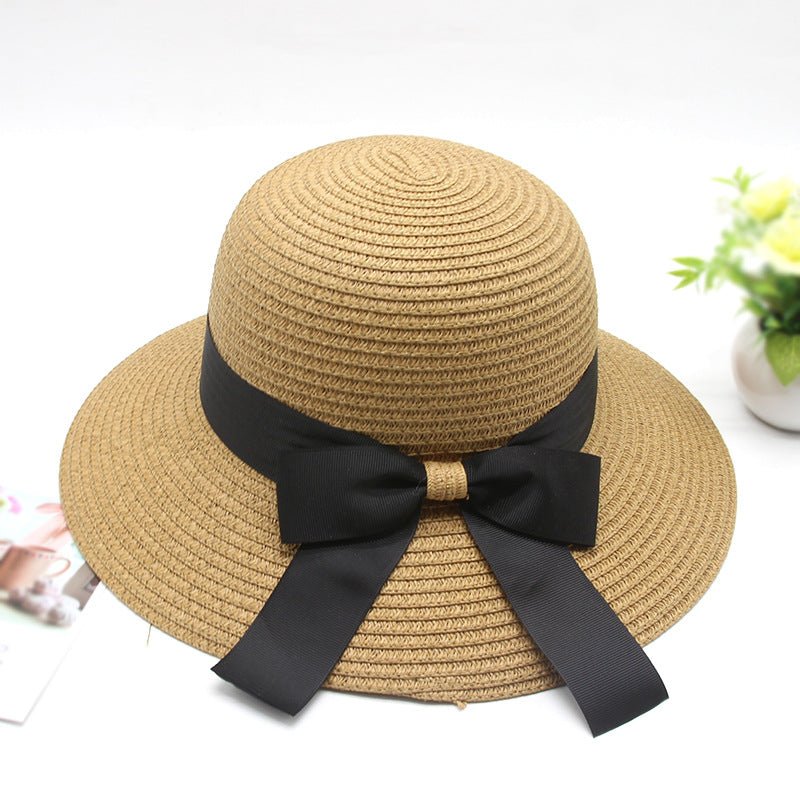 Women Summer Travel Beach UV Protection Bowknot Wide Brim Straw Hat Travel Hat - Urban Caps