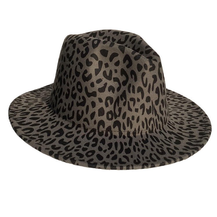 Woolen Leopard Print Top Hat With Flat Brim Fedoras Hat - Urban Caps